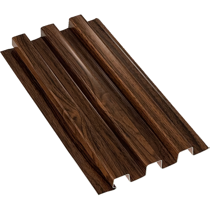 Tấm ốp nhôm lam 3 sóng sơn lăn vân gỗ nâu đậm