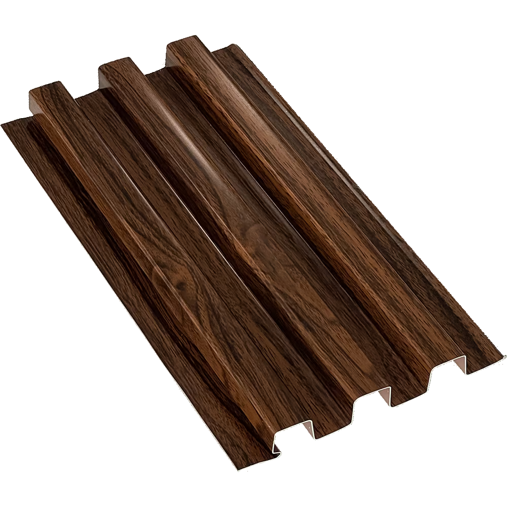 Tấm ốp nhôm lam 3 sóng sơn lăn vân gỗ nâu đậm